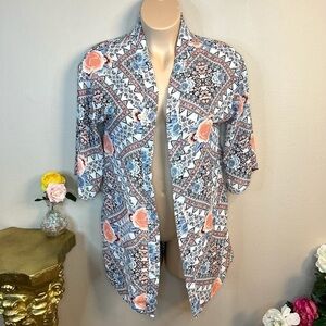 L Wallflower Floral Kimono Blue & Pink Women’s Large 12 14 Sheer Boho